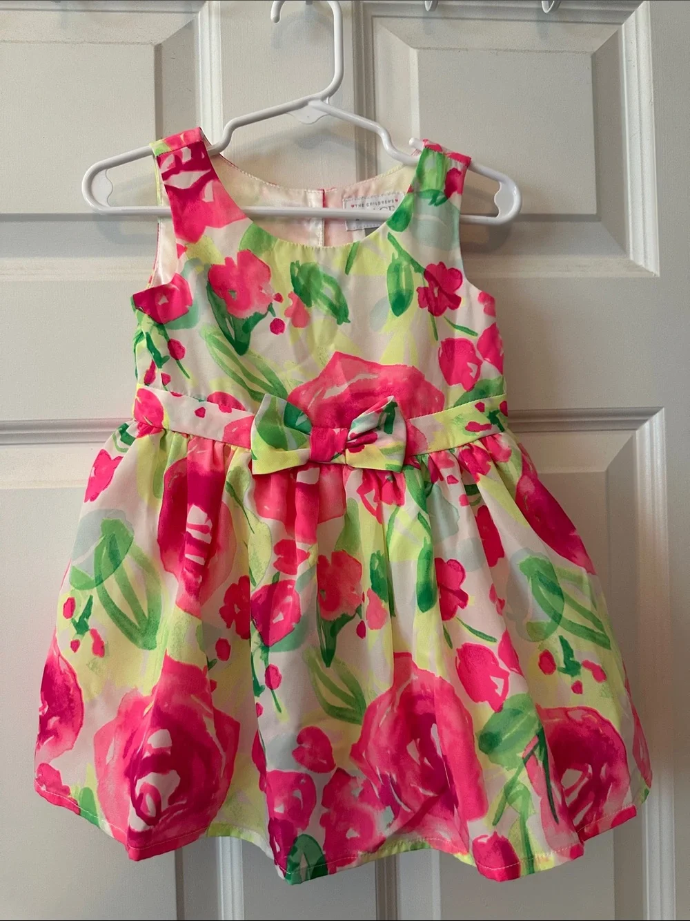 EUC The Children’s Place Floral Bow-Accent Dress in Pink & Green Sz 18-24 mos.